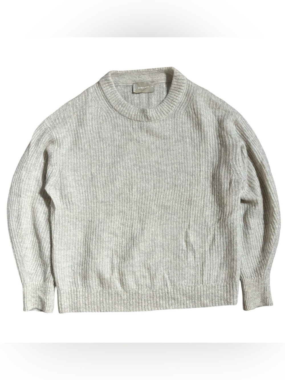 Everlane Alpaca Cocoon Crew Neck Soft Gray Merino Ribbed Sweater - Picture 2 of 5